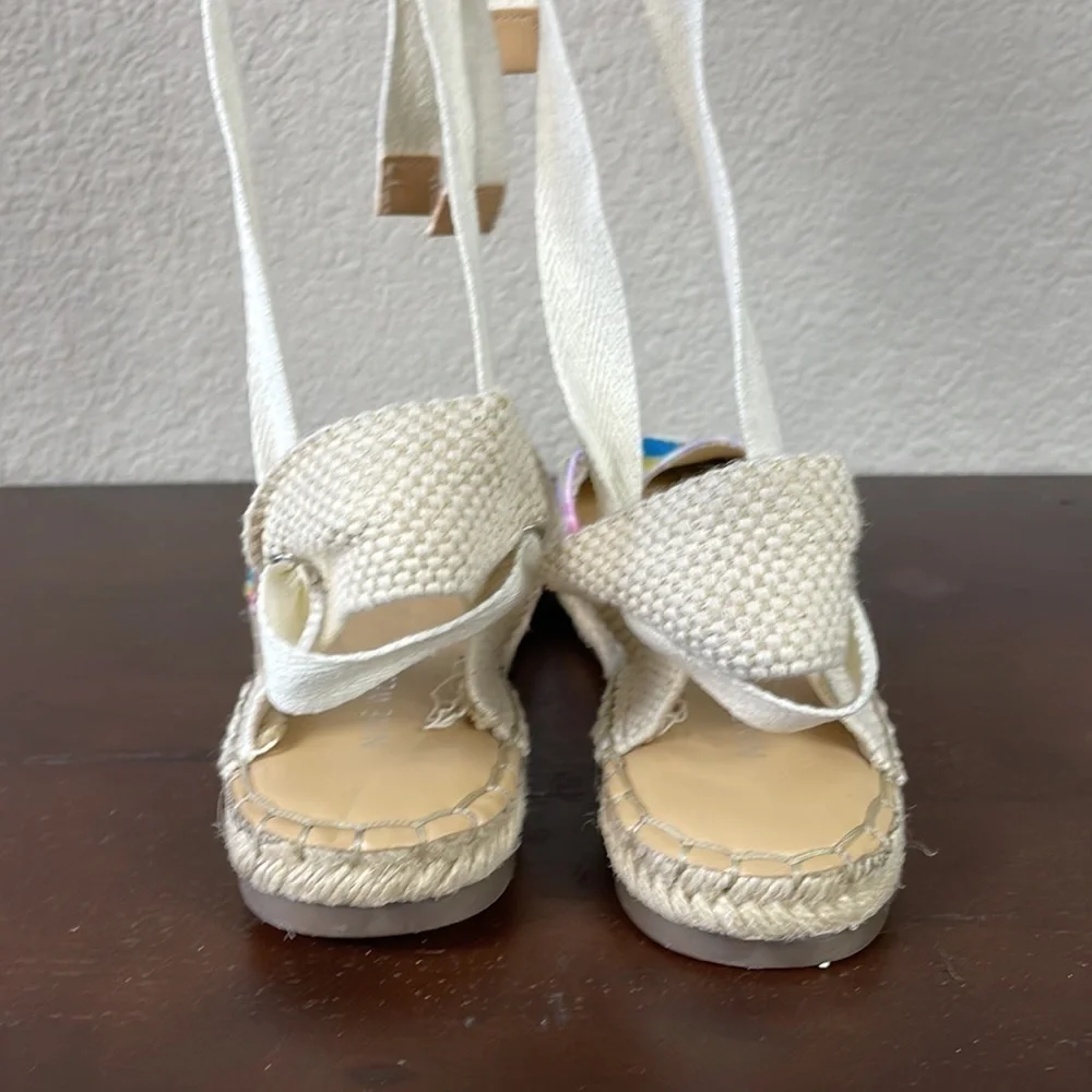 New Nine West Tie Dye Mage Flat Ankle Wrap Espadrille Sandal Spring Sz 8